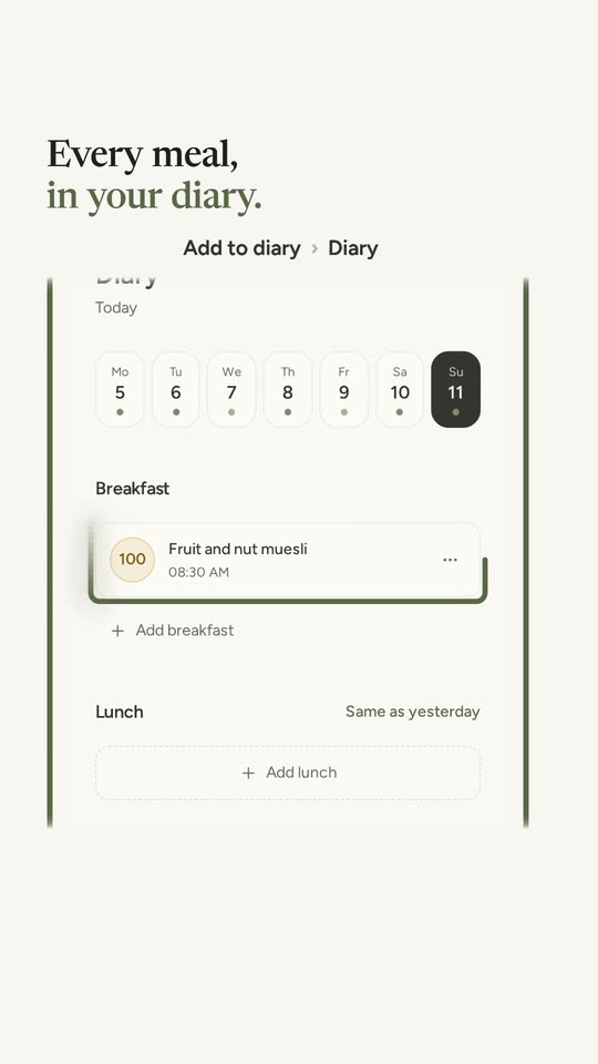 The diary tab with today's meal ringed.