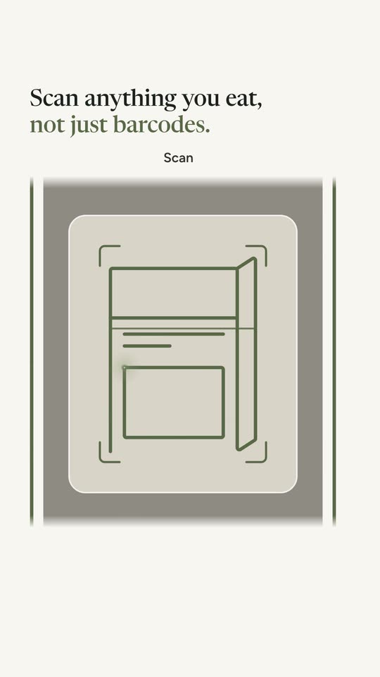 The app's scanner: a generic food pack is drawn in the camera view, and a scan line sweeps across it.