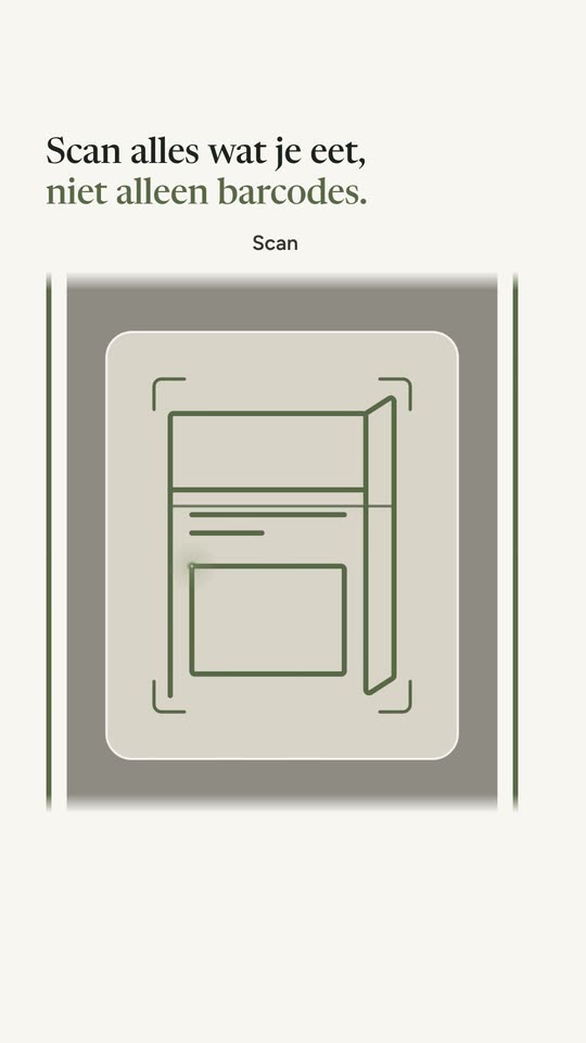 De scanner in de app: een voorbeeldverpakking in beeld, met een scanlijn die eroverheen gaat.